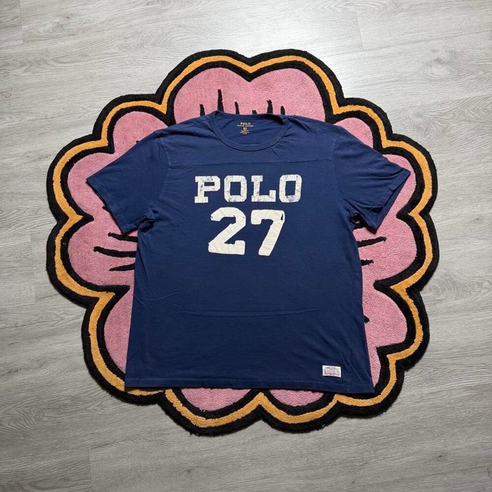 Polo Ralph Lauren Distressed Lettering Athletic Style T-shirt Size XL Navy Blue